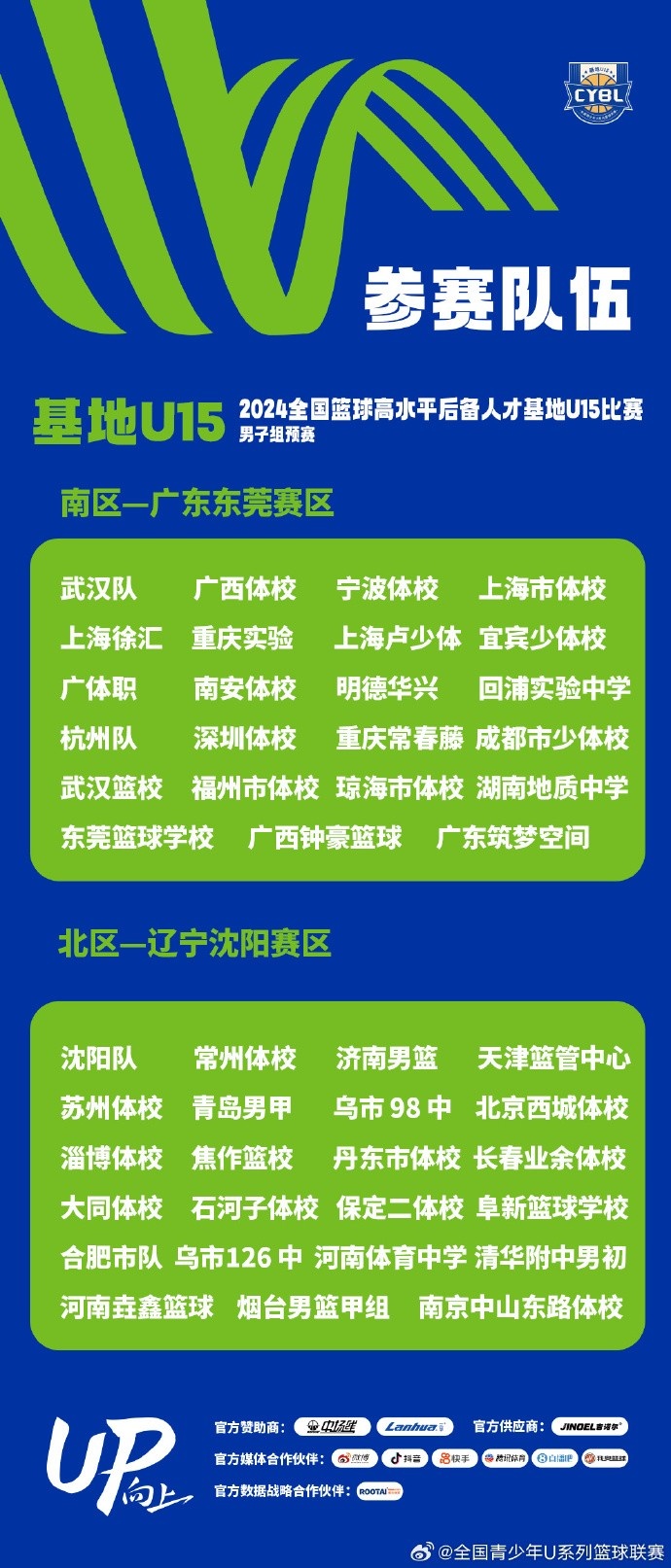 基地U15赛参赛队伍名单：东莞篮校、回浦实验中学、清华附中在列